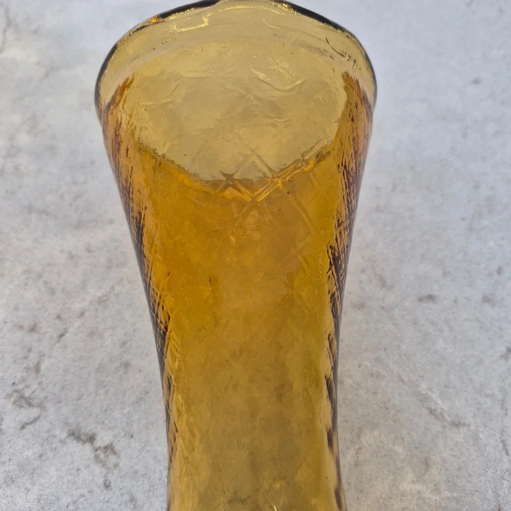 Vintage Epergne Vase‎ Amber Diamond Quilted Ruffled Glass 10 Inch 2 Piece